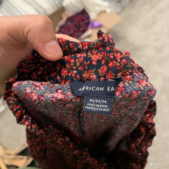 American Eagle pink and red tie front paperbag waist flowy pants - Picture 8 of 9